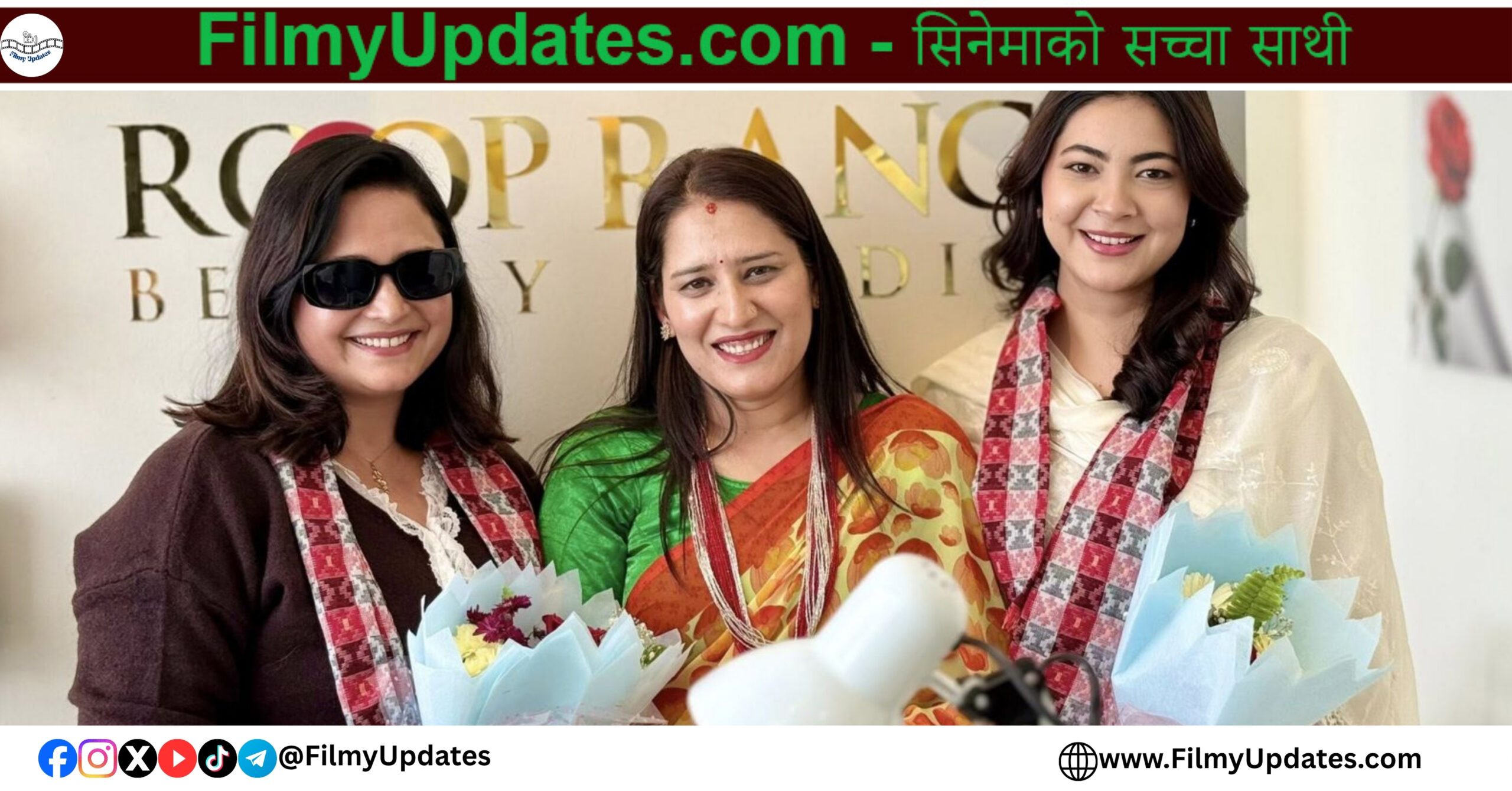 Actresses Sanchita Luitel and Anjana Baraili cut the ribbon to inaugurate RupRang Beauty Studio in Buddhanagar, Kathmandu.